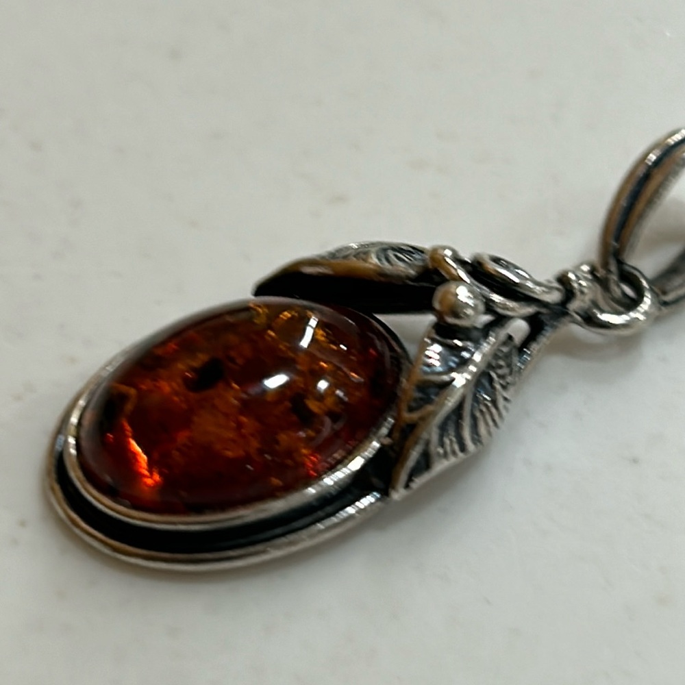 Vintage amber pendent with sterling silver - Picture 3 of 4